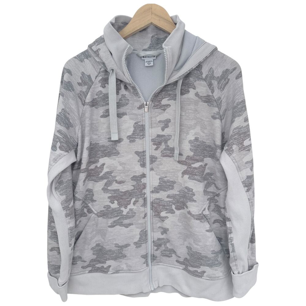 Athleta Full Zip Hoodie Womens XL Gray Camo Athletic Sweatshirt